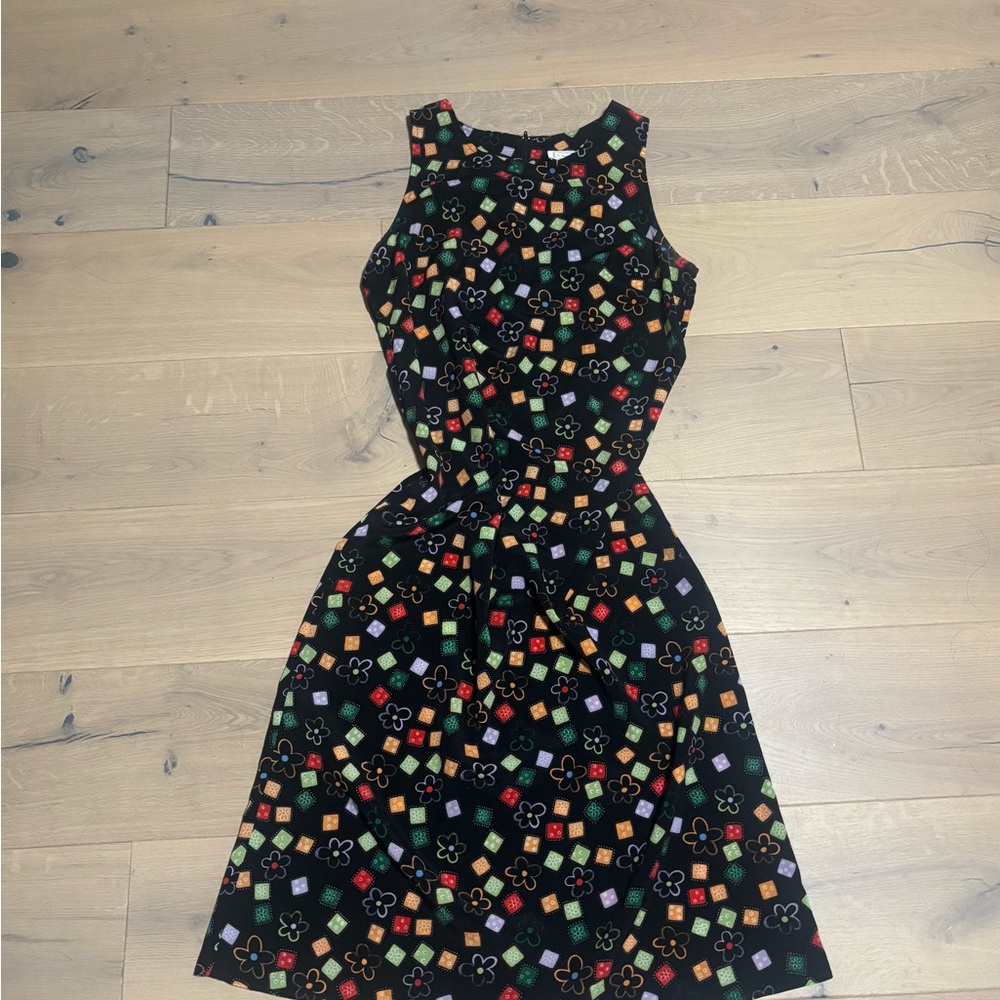 Vintage 80s S.ROBERTS Floral Patterned Black Midi Dress